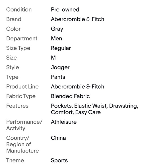 Abercrombie & Fitch Men’s M Grey Jogger Sweatpants - Picture 5 of 6